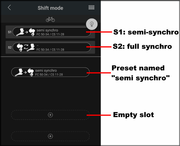 Synchronized shift presets screen