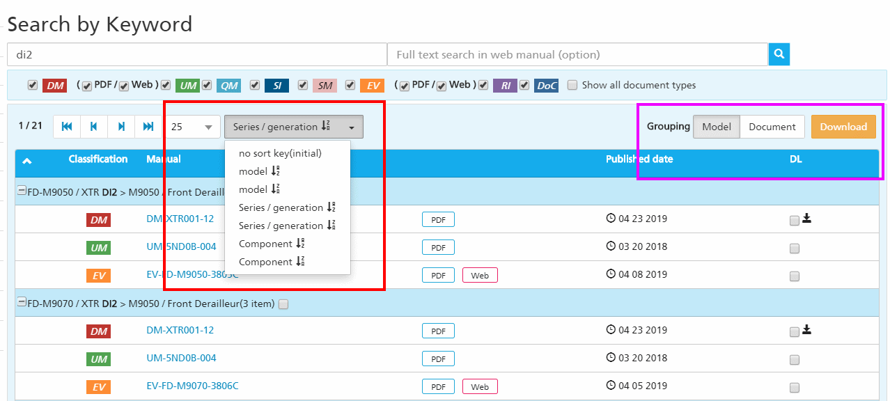 Search sort and grouping
